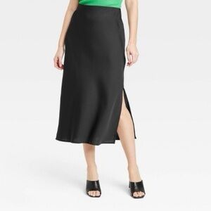 Women's Midi A-Line Slip Skirt - A New Day Black 2X NWT